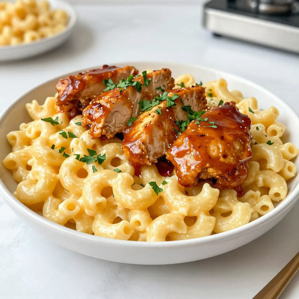 Spicy Honey Chicken with Mac and Cheese Delight