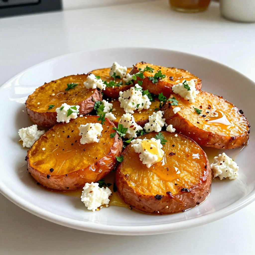 Honey Feta Roasted Sweet Potato Rounds Delightful Snack
