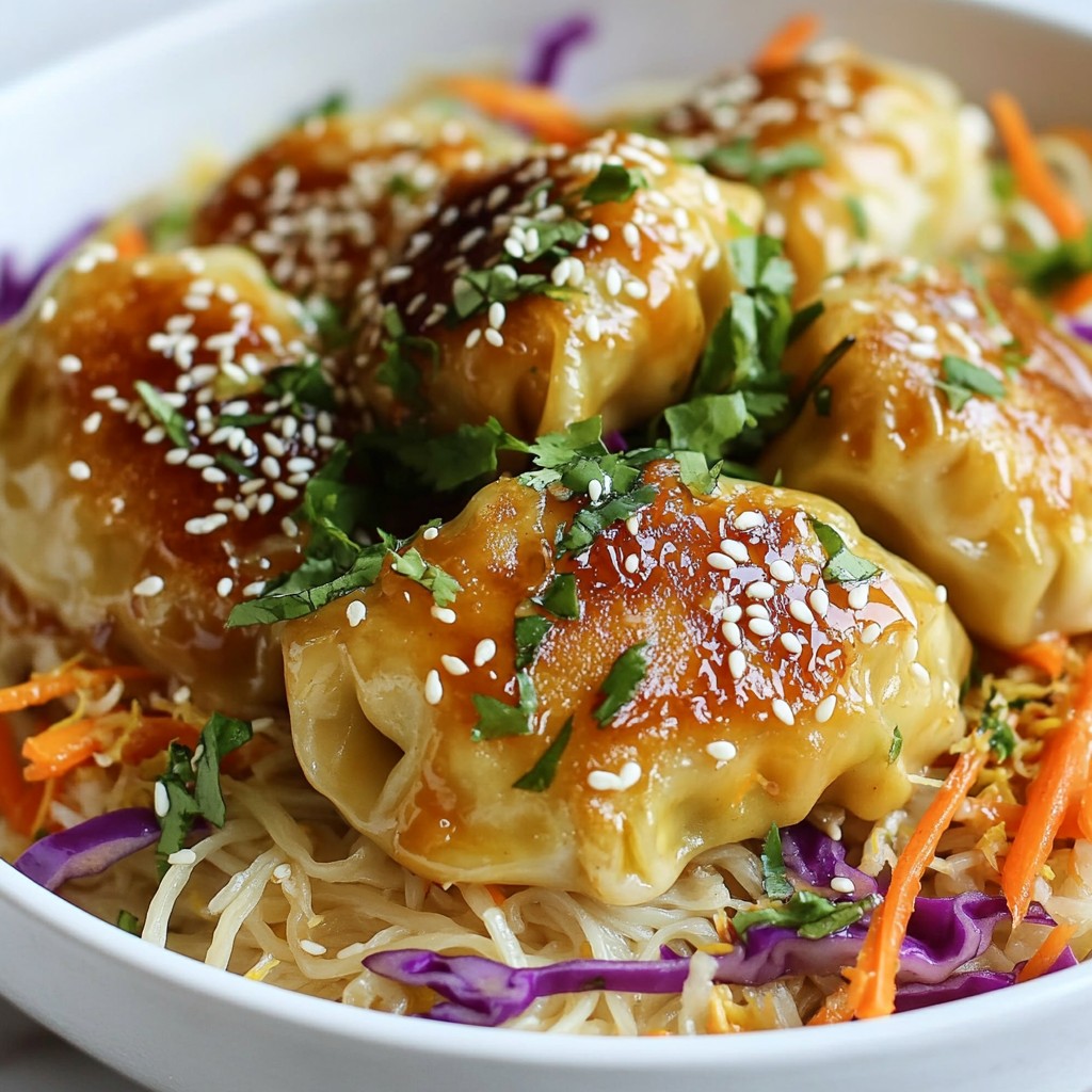 Potsticker Noodle Bowl with Cabbage Slaw Delight