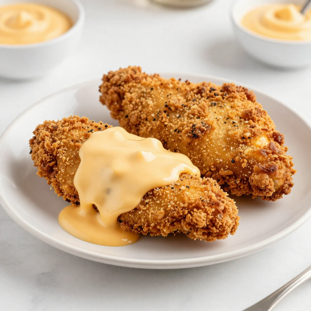 Pretzel Crusted Chicken with Cheddar Sauce Delight